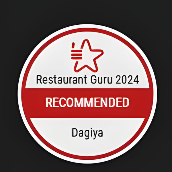 Restaurant Guru 2024 Recommended badge for Dagiya, a Korean restaurant, with a red star logo.
